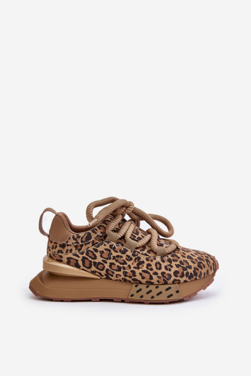 Baskets en daim pour femmes avec plateforme et imprimé léopard Artiker 55C0135 marron