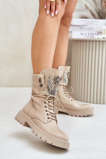 Bottines de travail isolées en simili cuir avec décoration D&A MR880-080 beige 2