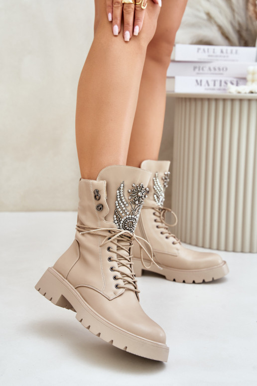 Bottines de travail isolées en simili cuir avec décoration D&A MR880-080 beige
