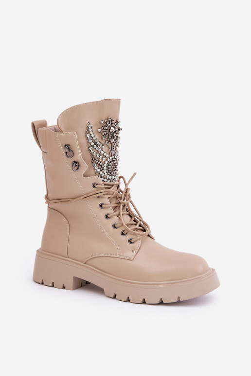 Bottines de travail isolées en simili cuir avec décoration D&A MR880-080 beige