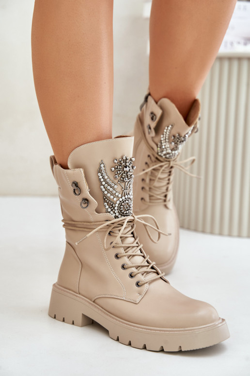 Bottines de travail isolées en simili cuir avec décoration D&A MR880-080 beige