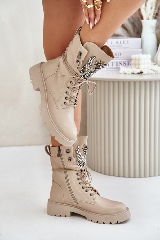 Bottines de travail isolées en simili cuir avec décoration D&A MR880-080 beige