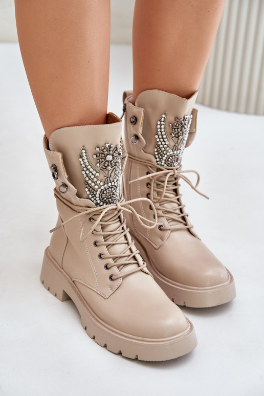 Bottines de travail isolées en simili cuir avec décoration D&A MR880-080 beige