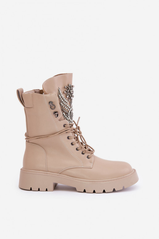 Bottines de travail isolées en simili cuir avec décoration D&A MR880-080 beige