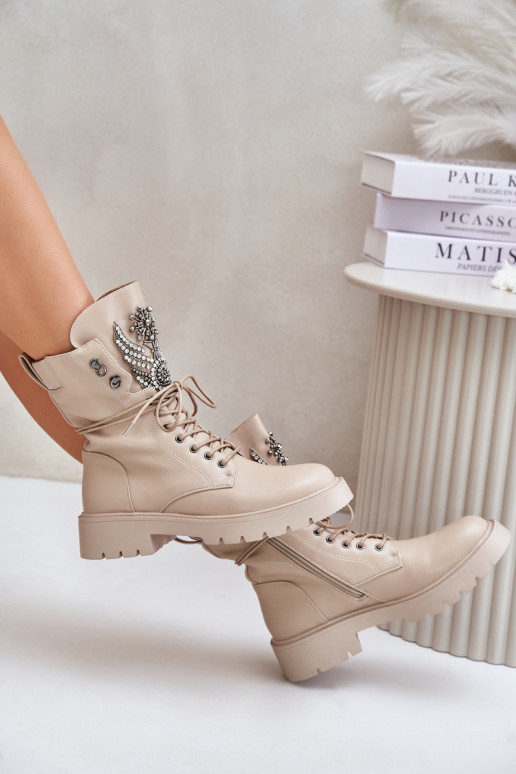 Bottines de travail isolées en simili cuir avec décoration D&A MR880-080 beige