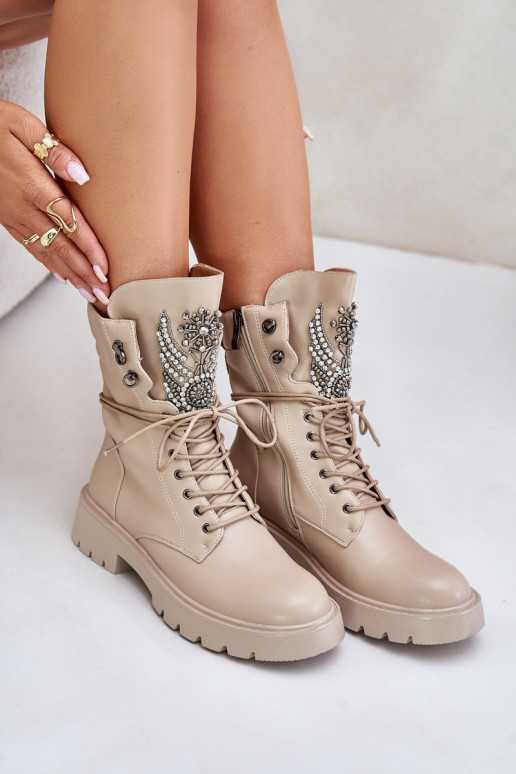 Bottines de travail isolées en simili cuir avec décoration D&A MR880-080 beige
