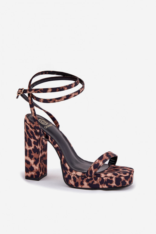 Sandales à talons hauts pour femmes avec rayures et imprimé léopard Fevenne