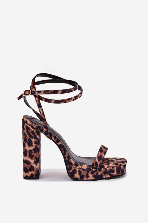 Sandales à talons hauts pour femmes avec rayures et imprimé léopard Fevenne