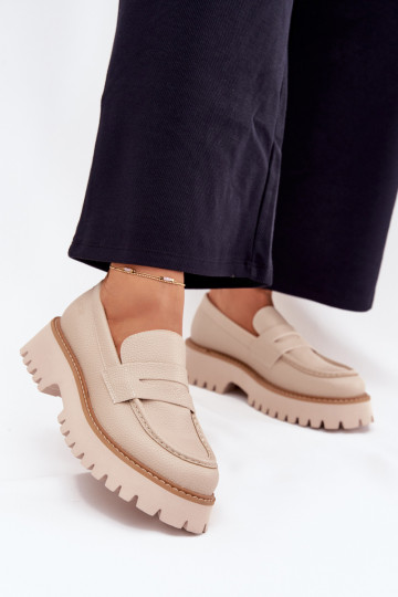 Mocassins pour femmes sur plateforme et chaussures plates Big Star NN274050 beiges
