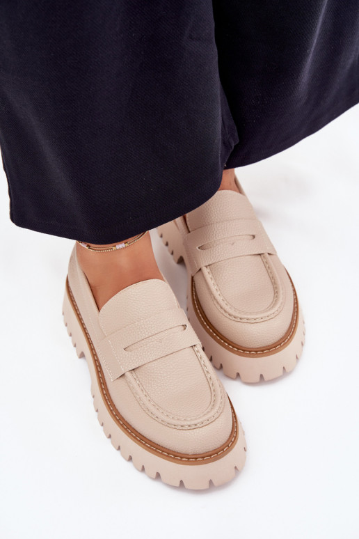 Mocassins pour femmes sur plateforme et chaussures plates Big Star NN274050 beiges