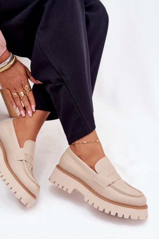 Mocassins pour femmes sur plateforme et chaussures plates Big Star NN274050 beiges