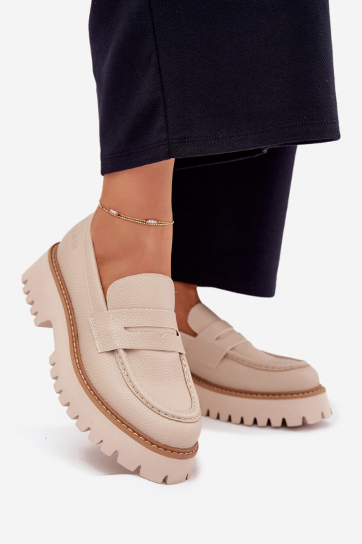 Mocassins pour femmes sur plateforme et chaussures plates Big Star NN274050 beiges