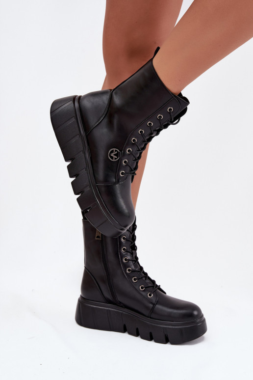 Bottines de travail isolées pour femmes sur plateforme Vinceza 58588 noires