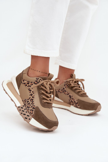 Baskets brunes à plateforme avec détails en simili cuir à imprimé léopard Artiker 55C0089 2