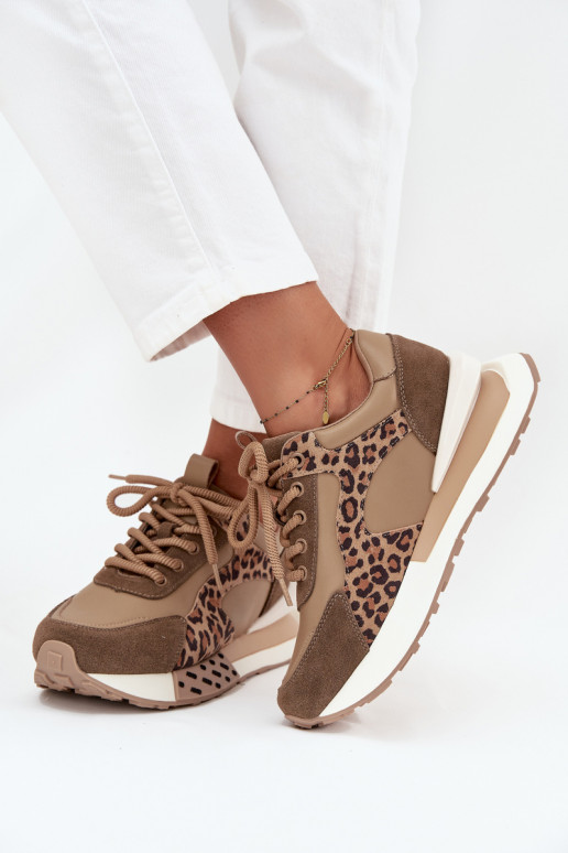 Baskets brunes à plateforme avec détails en simili cuir à imprimé léopard Artiker 55C0089
