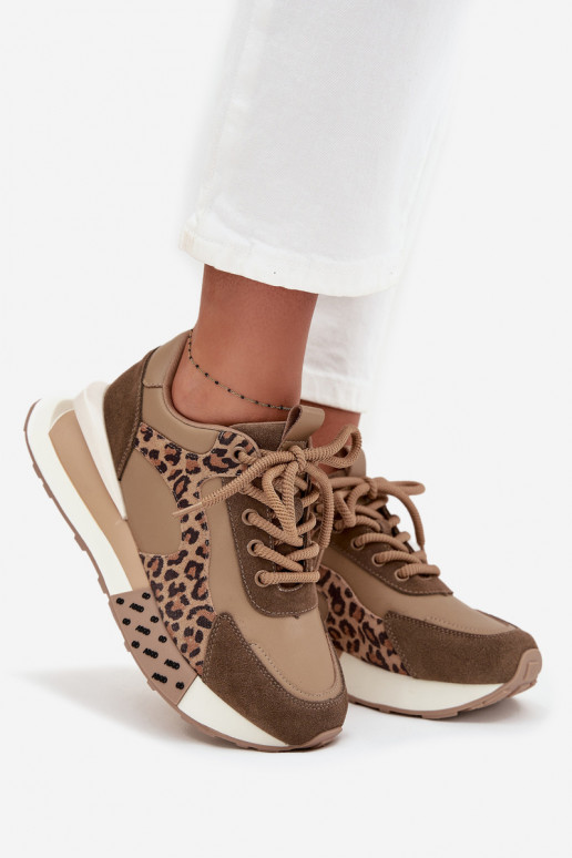 Baskets brunes à plateforme avec détails en simili cuir à imprimé léopard Artiker 55C0089