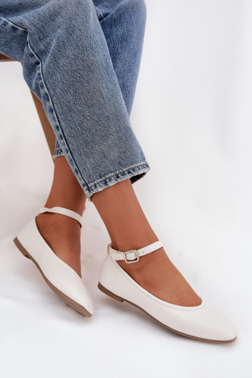 Ballerines blanches avec brides et boucles Janelor