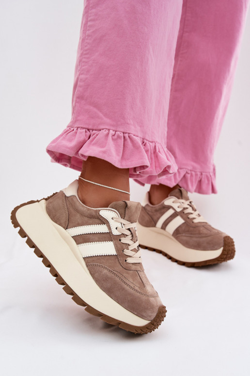 Sneakers couleur sable en daim synthétique avec plateforme D&A GR61-5986