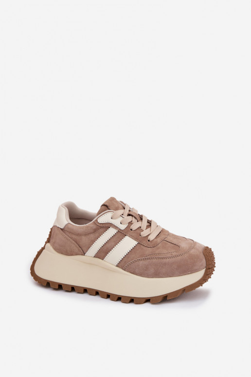 Sneakers couleur sable en daim synthétique avec plateforme D&A GR61-5986