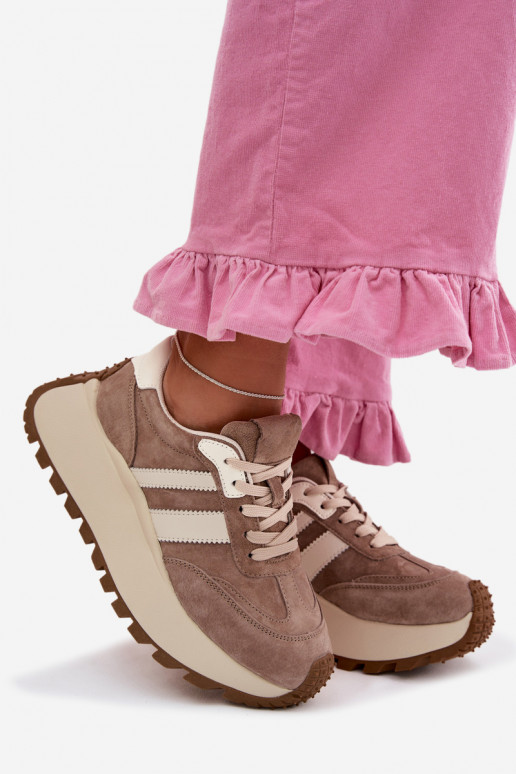 Sneakers couleur sable en daim synthétique avec plateforme D&A GR61-5986