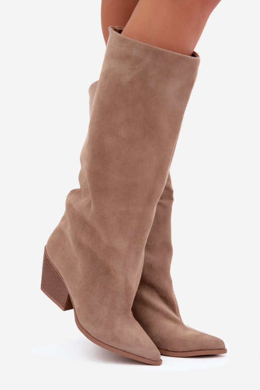 Bottes hautes à enfiler couleur kaki avec talons et bouts pointus Blenia