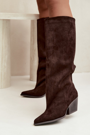 Bottes hautes à enfiler couleur chocolat avec talons et bouts pointus Blenia 2