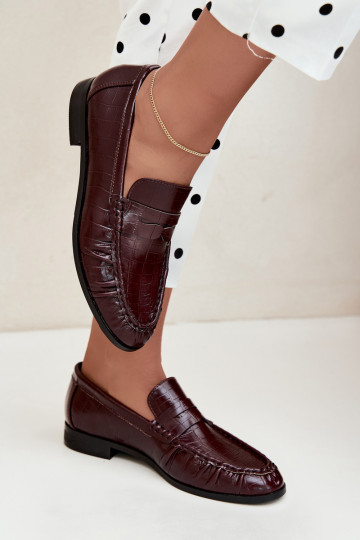 mocassins pour femmes avec volants et embossage en bordeaux Dalmy 2
