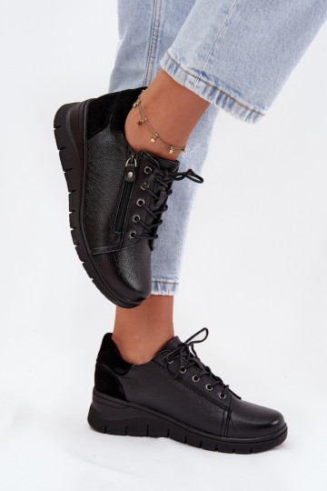 Chaussures à plateforme en cuir pour femmes Vinceza 39964 noires
