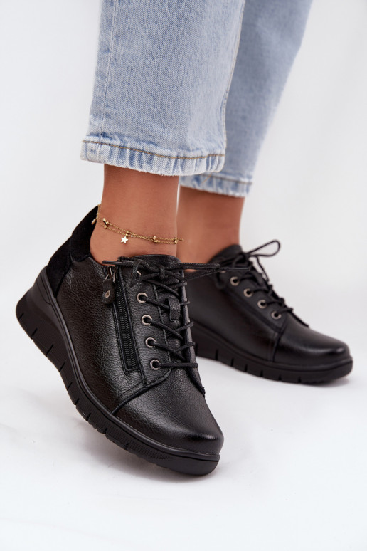 Chaussures à plateforme en cuir pour femmes Vinceza 39964 noires