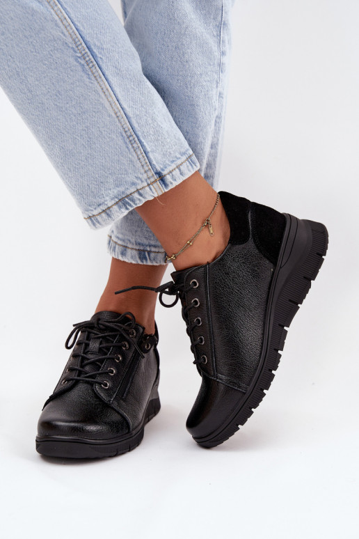 Chaussures à plateforme en cuir pour femmes Vinceza 39964 noires