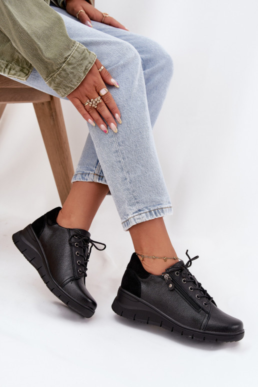 Chaussures à plateforme en cuir pour femmes Vinceza 39964 noires