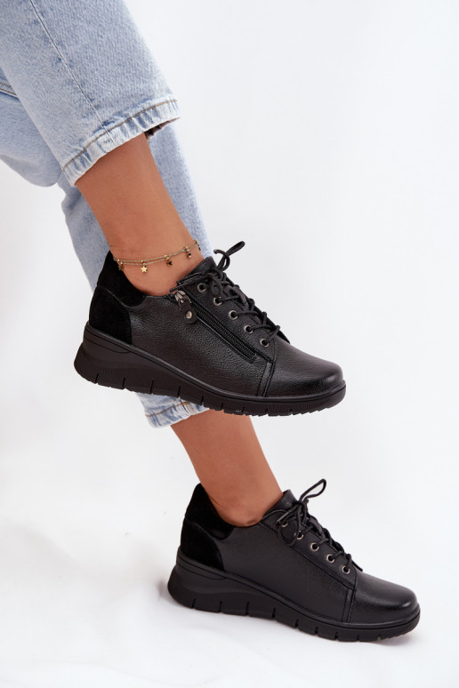 Chaussures à plateforme en cuir pour femmes Vinceza 39964 noires