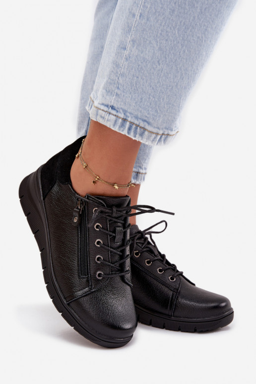 Chaussures à plateforme en cuir pour femmes Vinceza 39964 noires