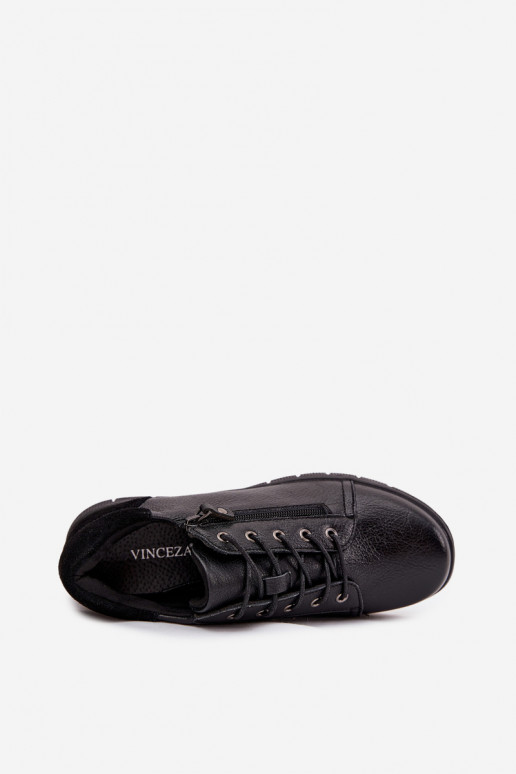 Chaussures à plateforme en cuir pour femmes Vinceza 39964 noires