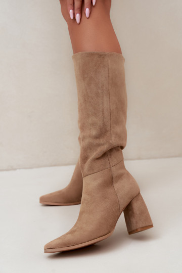 bottes hautes pour femmes à talons carrés couleur sable Carlin 2