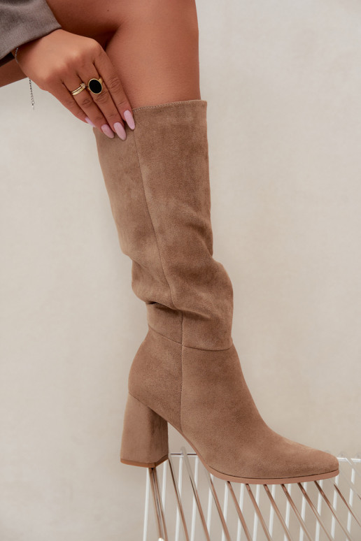 bottes hautes pour femmes à talons carrés couleur sable Carlin