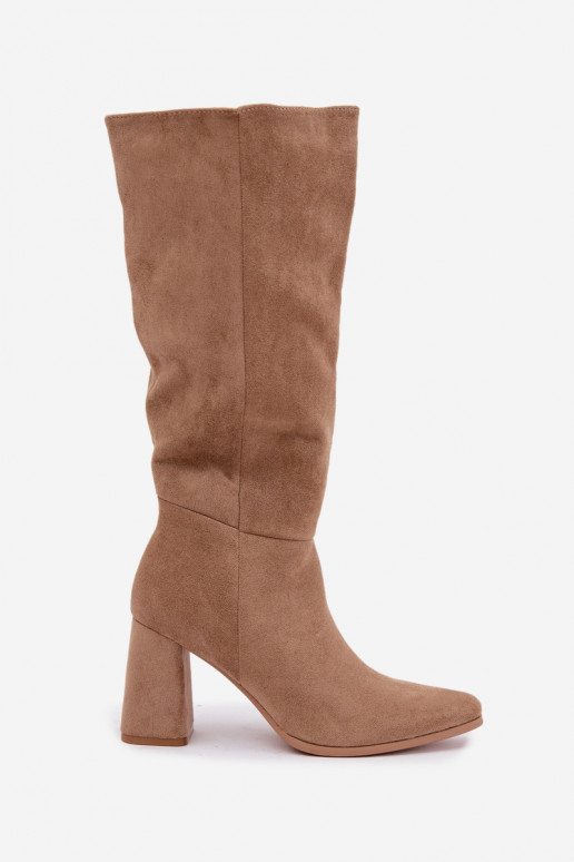 bottes hautes pour femmes à talons carrés couleur sable Carlin