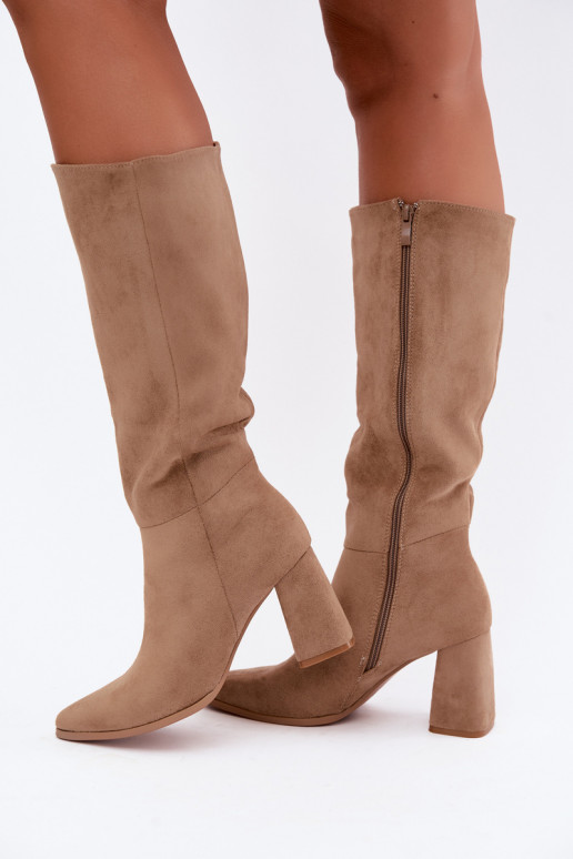bottes hautes pour femmes à talons carrés couleur sable Carlin