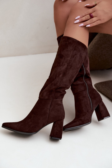 bottes hautes pour femmes à talons carrés couleur caramel Carlin