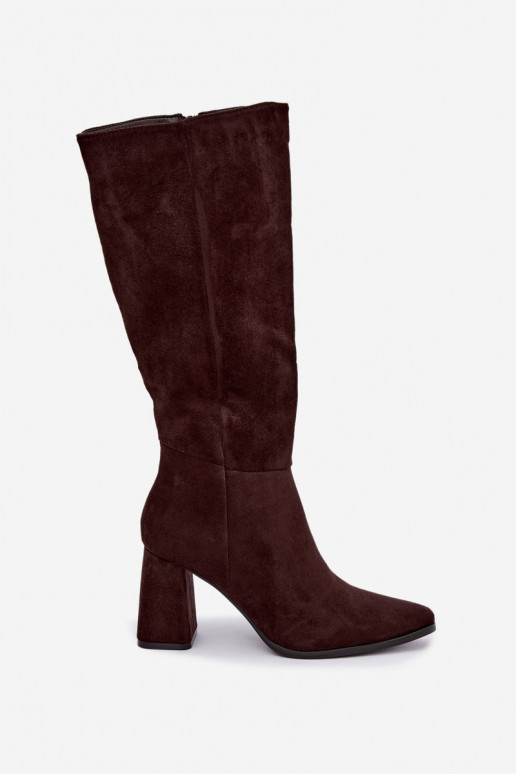 bottes hautes pour femmes à talons carrés couleur caramel Carlin