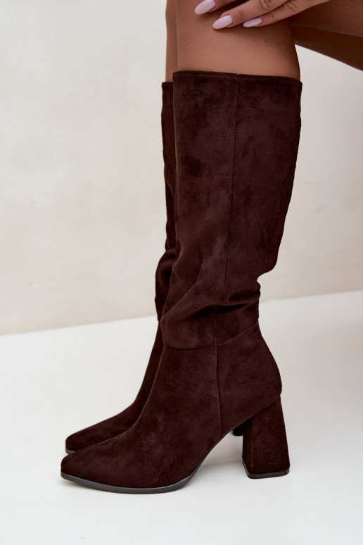 bottes hautes pour femmes à talons carrés couleur caramel Carlin