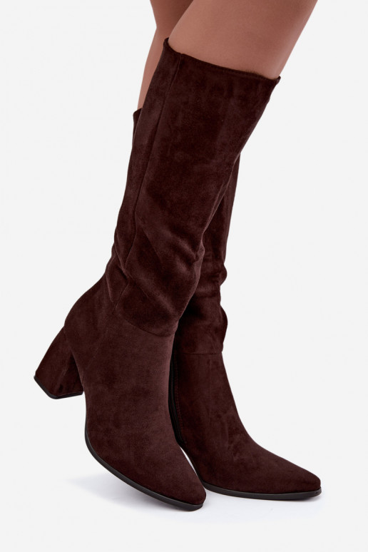bottes hautes pour femmes à talons carrés couleur caramel Carlin