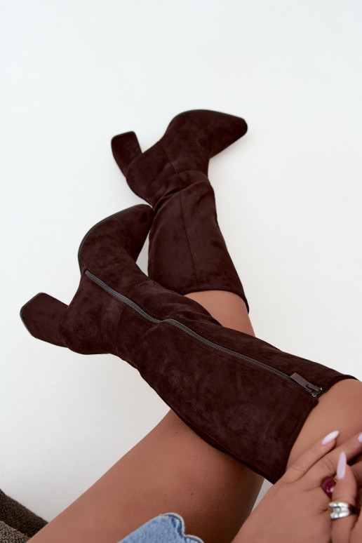 bottes hautes pour femmes à talons carrés couleur caramel Carlin