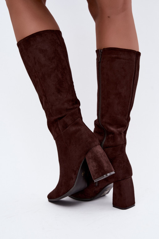 bottes hautes pour femmes à talons carrés couleur caramel Carlin