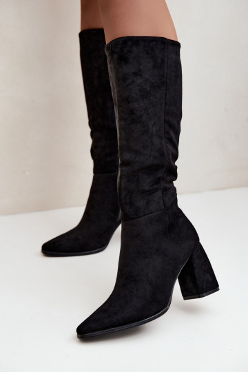 bottes hautes pour femmes à talons carrés noires Carlin 2