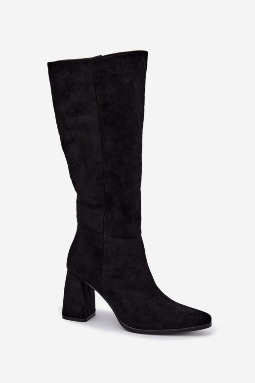 bottes hautes pour femmes à talons carrés noires Carlin
