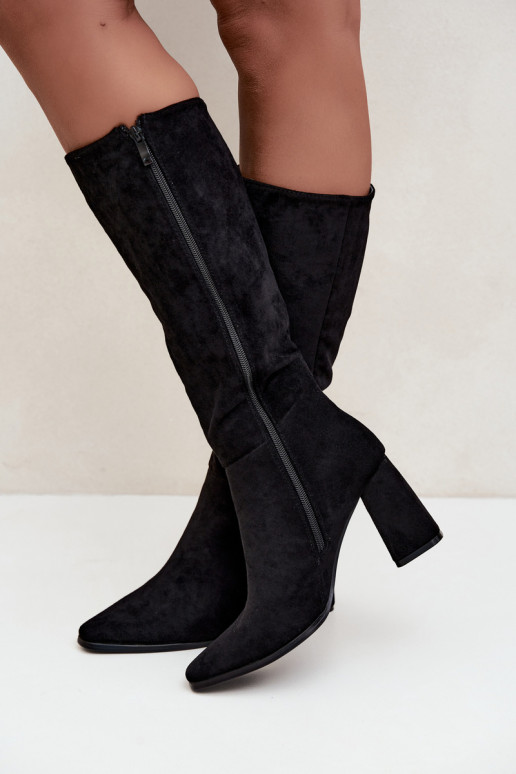 bottes hautes pour femmes à talons carrés noires Carlin