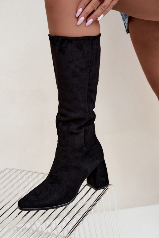 bottes hautes pour femmes à talons carrés noires Carlin