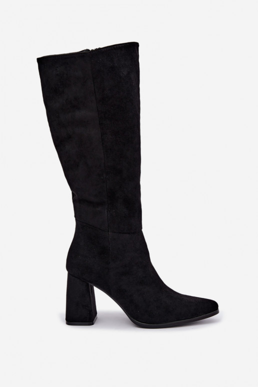 bottes hautes pour femmes à talons carrés noires Carlin