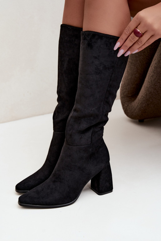 bottes hautes pour femmes à talons carrés noires Carlin